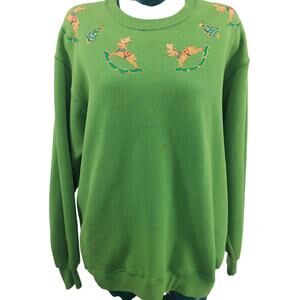Vintage 80s's Grinch Green Christmas Holiday Raindeer Patched Sweatshirt L 3851